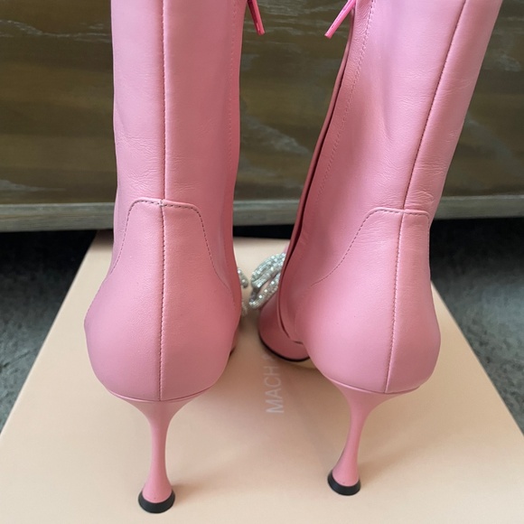 MACH & MACH Pink Leather Double Bow Crystal Bootie - Picture 9 of 11